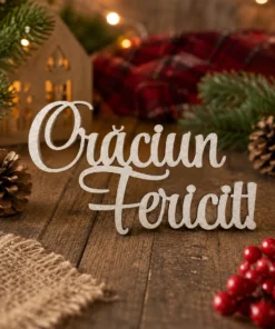 Decor de masă din lemn Crăciun Fericit în decor festiv de iarnă