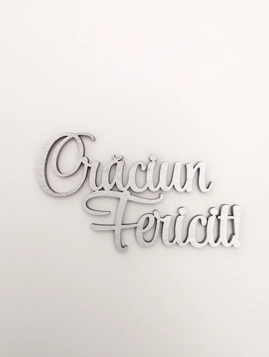 Decorațiune din lemn Crăciun Fericit, mesaj decorativ lucrat manual