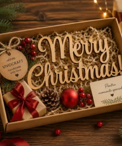 Set cadou de Crăciun cu decorațiune din lemn Merry Christmas
