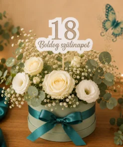 Topper aniversare cu cifră gravată în aranjament floral