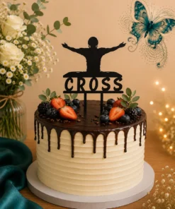 Topper tort personalizat cu nume – siluetă DJ din lemn pe tort