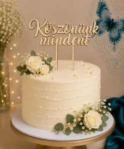 Decor „Köszönünk mindent" din lemn, 15 cm