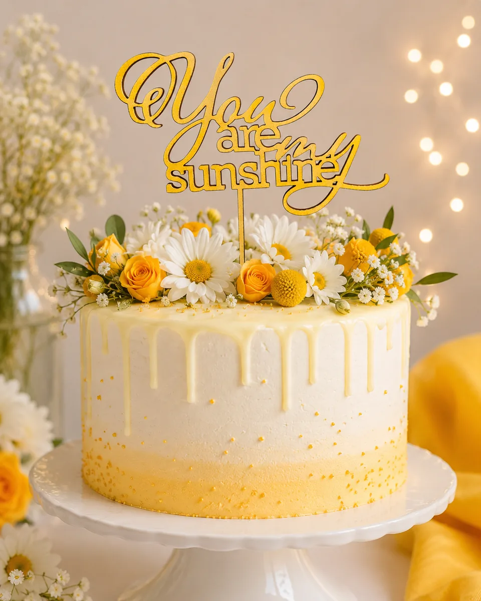 Topper tort You are my sunshine din lemn auriu pe tort