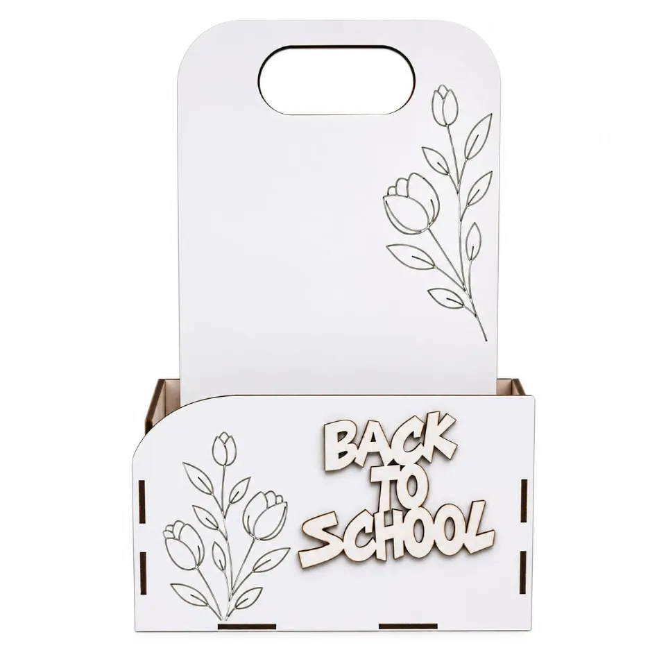 Cutie cadou Back to School din lemn gravat, 28 cm